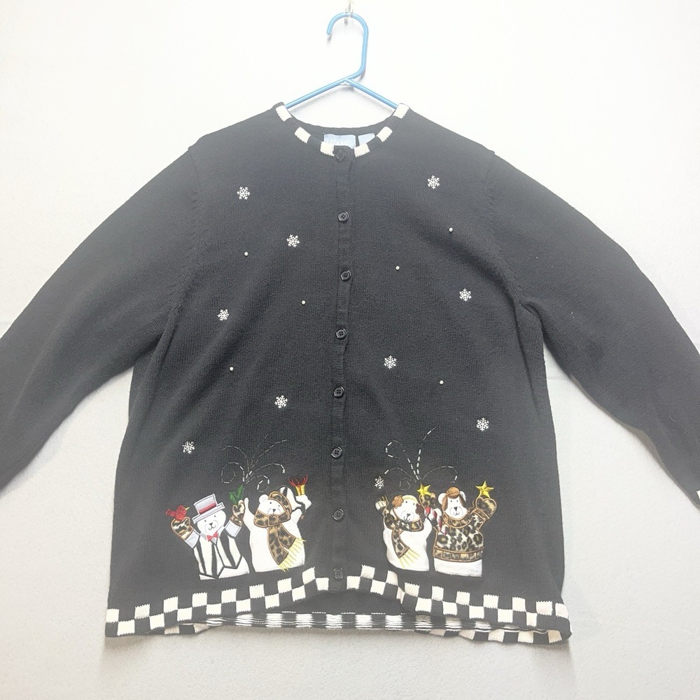 Liz & Me Womens 2X Vintage Christmas Sweater Holiday Embroidered Bears